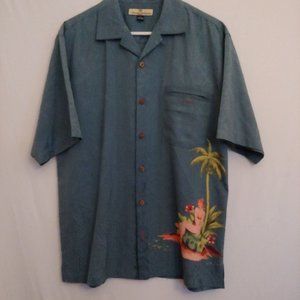 Tommy Bahama 100% Silk Blue Mens Short Sleeve Sexy Woman Button Shirt Small